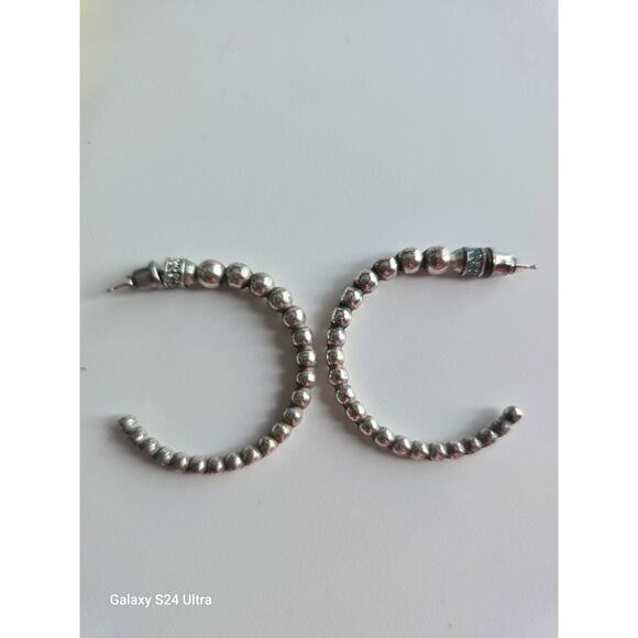 Brighton Crystal Silver Tone Ball Hoop Pierced Earrings - Picture 2 of 7